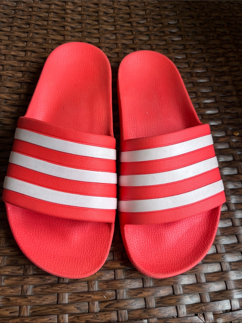 adidas Red Slide Sandals with White Stripes